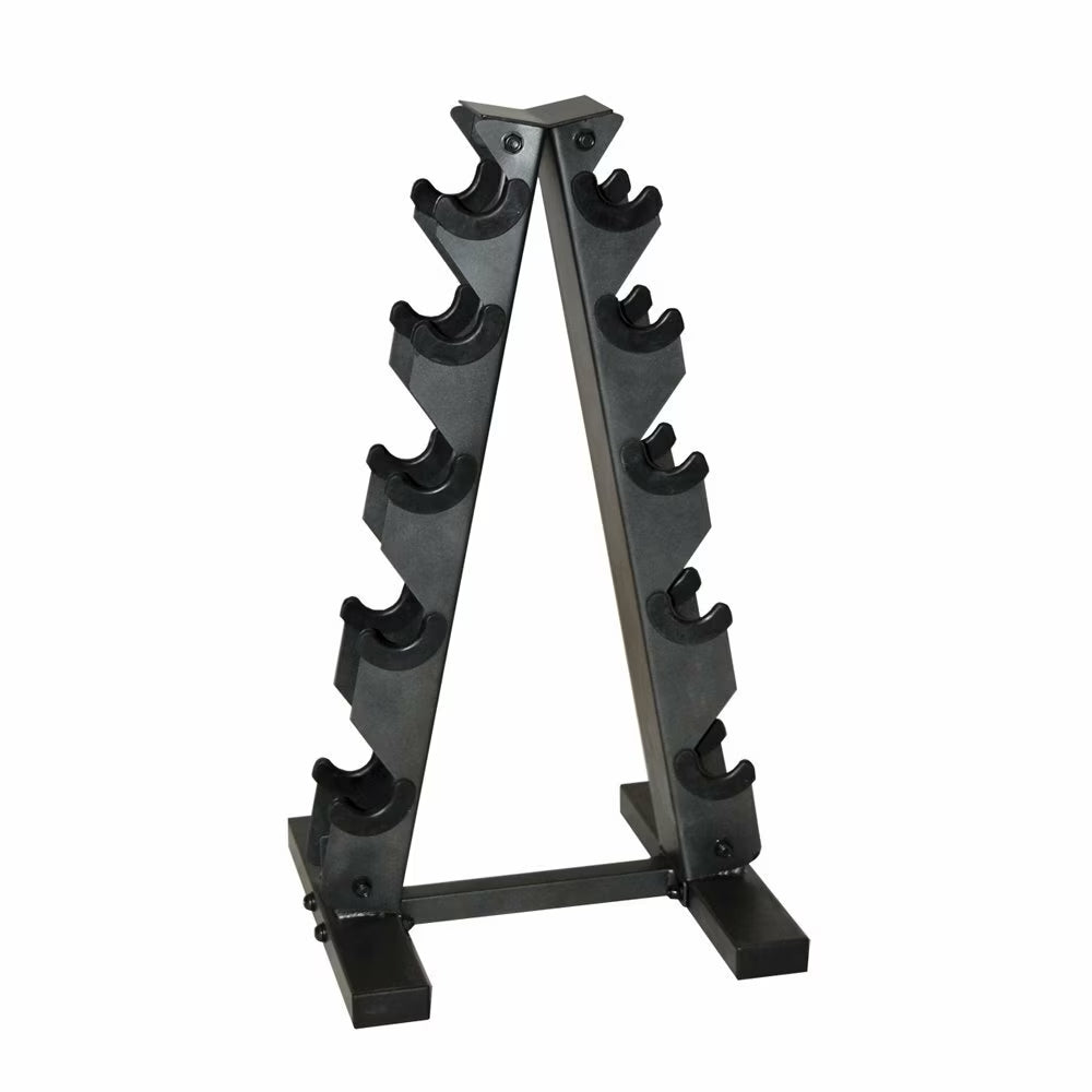 150 Lb Coated Rubber Hex Dumbbell Weight Set with A-Frame Rack, Black