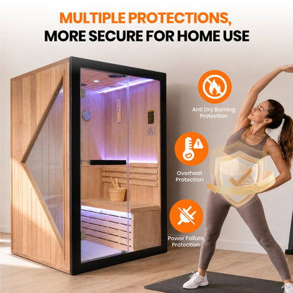 3000W Two-Person Traditional Indoor Sauna with Stove &amp; LED Lighting – African Oguman Wood
