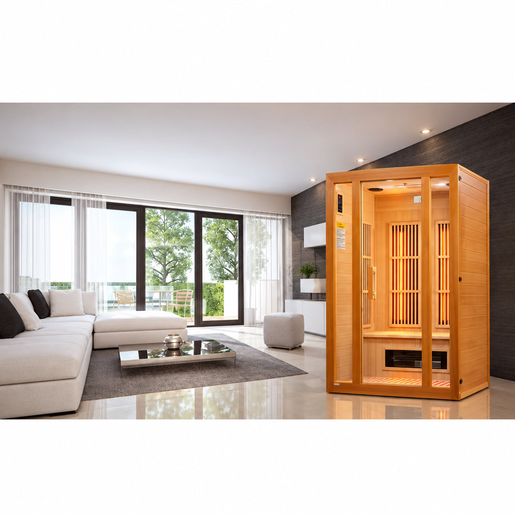 Aspen Upgraded 2 Person Infrared Sauna 6 Dual Tech Infrared Heaters, Red Light and Chromotherapy with Sound System