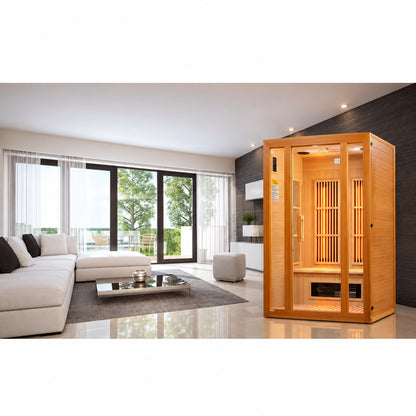 Aspen Upgraded 2 Person Infrared Sauna 6 Dual Tech Infrared Heaters, Red Light and Chromotherapy with Sound System