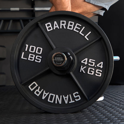 Barbell Standard Olympic Weight Plates – Cast Iron Plates with Matte Black Powder Coat Finish and Easy-Grip Design