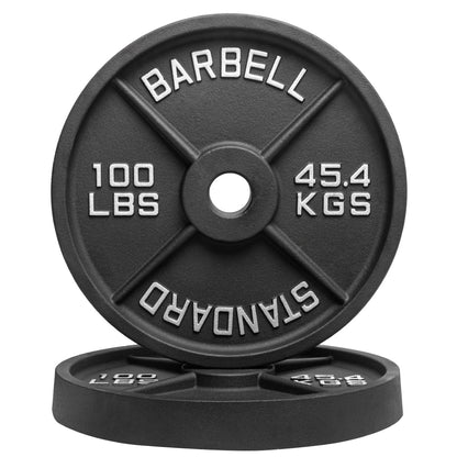 Barbell Standard Olympic Weight Plates – Cast Iron Plates with Matte Black Powder Coat Finish and Easy-Grip Design