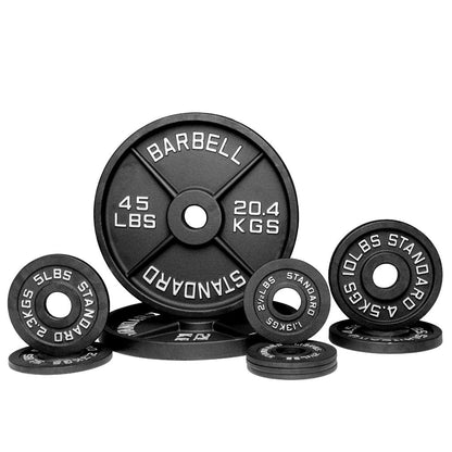 Barbell Standard Olympic Weight Plate Sets – Cast Iron Weight Plates with 2% Weight Tolerance and Black Powder Coat Finish
