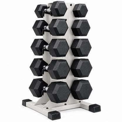 Dumbbell Set with Rack, Rubber Coated Hex Free Weight Set | 100–300 Lb Options, Vertical Space-Saving Storage for Home Gym Strength Training