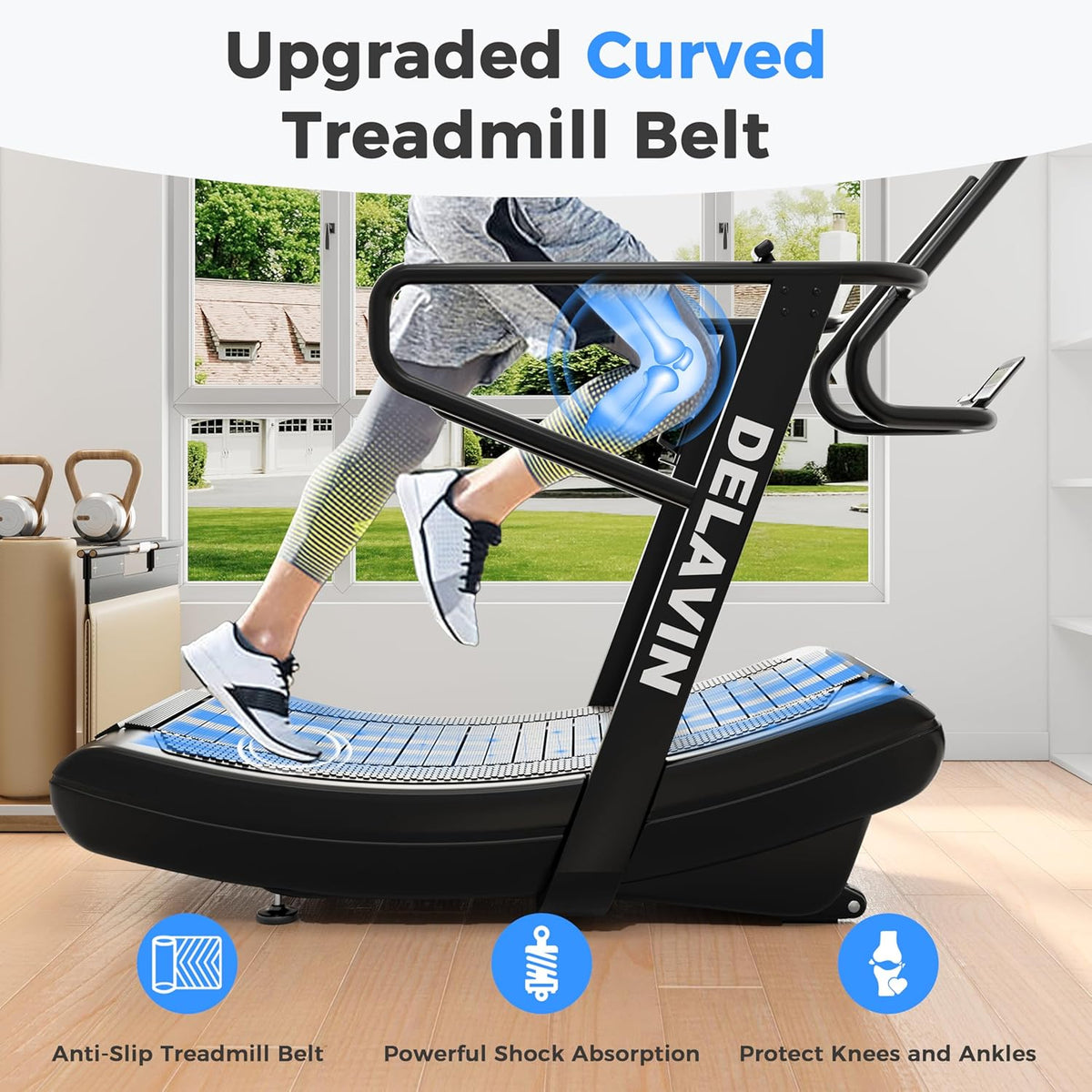 Sturdy Curved Manual Treadmill, Non Electric Motorized Treadmill