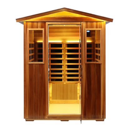 Four-Person Outdoor Far-Infrared Sauna with Carbon Crystal Heaters – Natural Hemlock