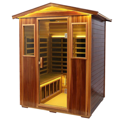 Four-Person Outdoor Far-Infrared Sauna with Carbon Crystal Heaters – Natural Hemlock