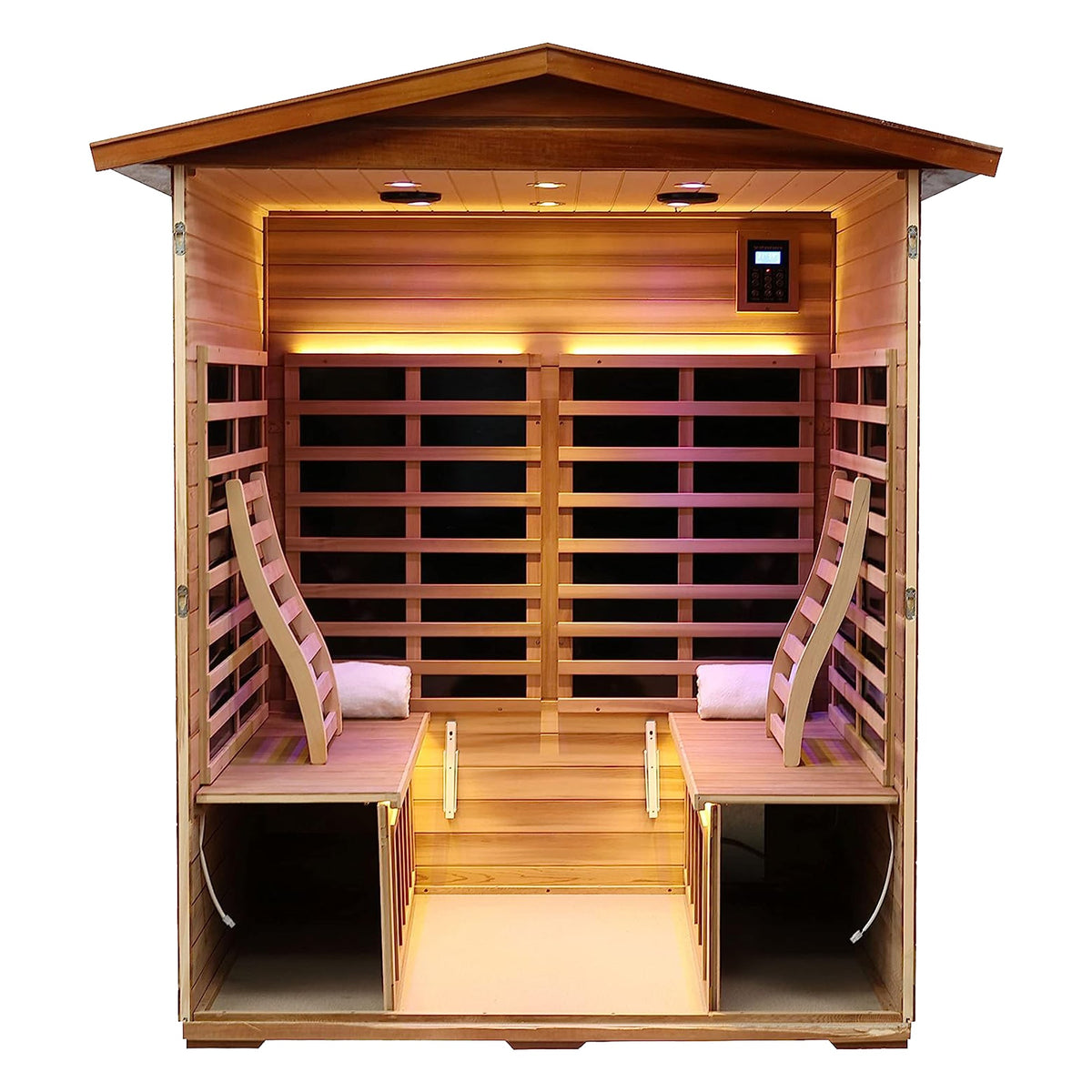 Four-Person Outdoor Far-Infrared Sauna with Carbon Crystal Heaters – Natural Hemlock