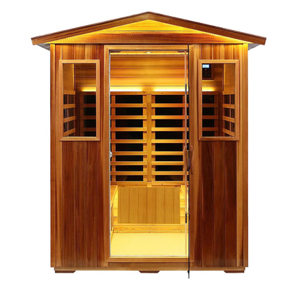 Four-Person Outdoor Far-Infrared Sauna with Carbon Crystal Heaters – Natural Hemlock
