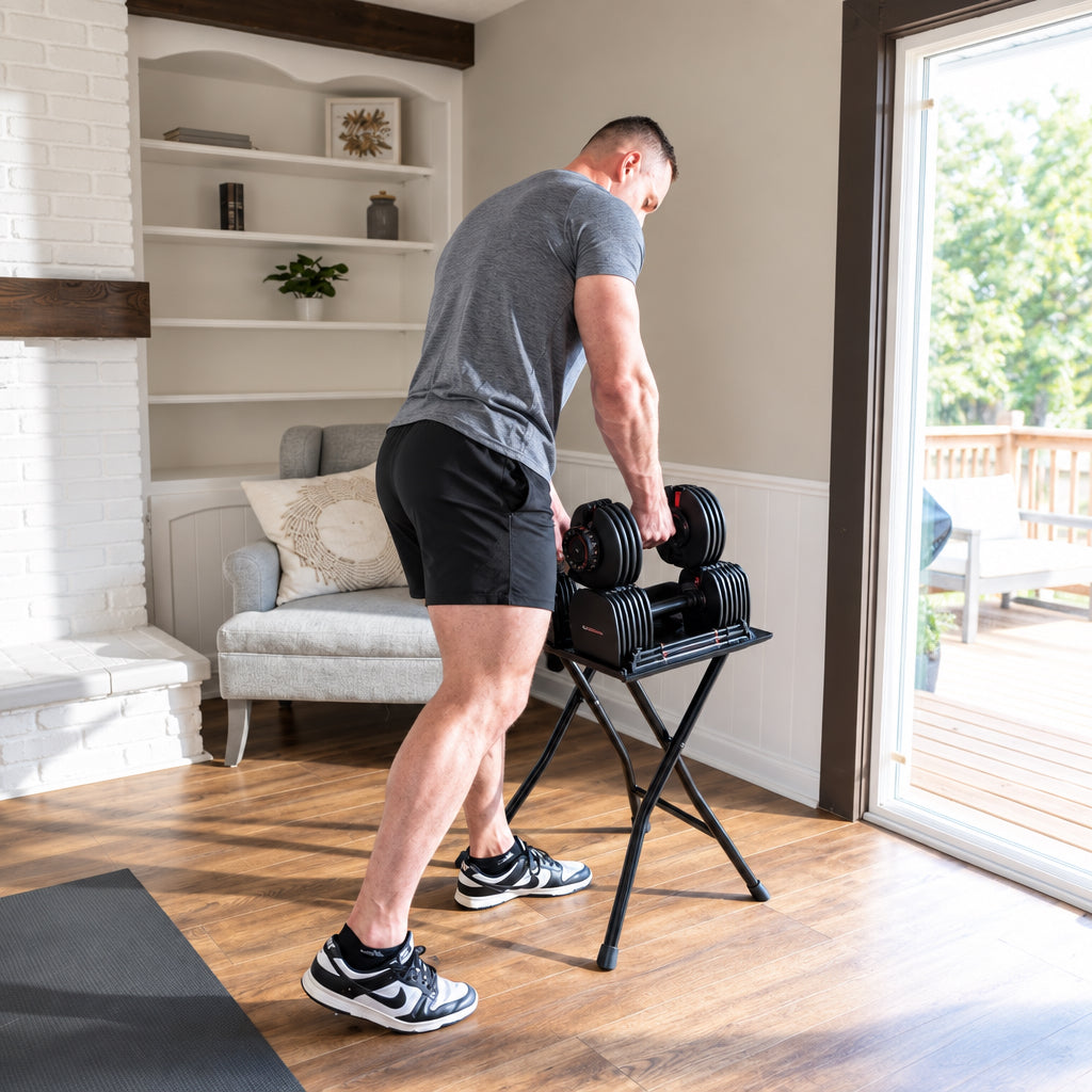 Large Compact Stand | Folds Flat for Easy Storage, Effective for Quick Weight Changes during Your Workout