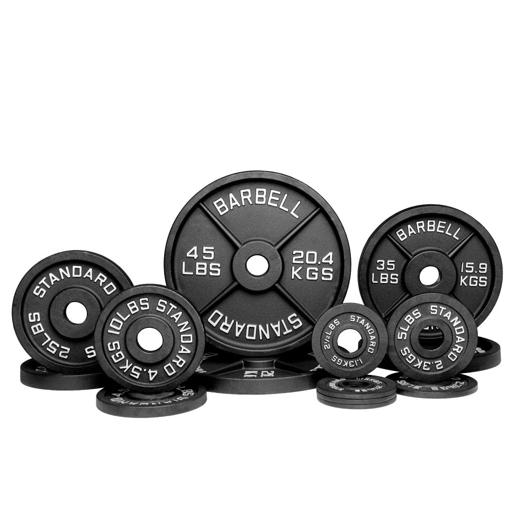 Barbell Standard Olympic Weight Plate Sets – Cast Iron Weight Plates with 2% Weight Tolerance and Black Powder Coat Finish