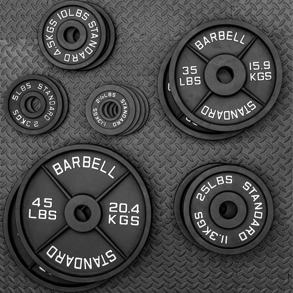 Barbell Standard Olympic Weight Plate Sets – Cast Iron Weight Plates with 2% Weight Tolerance and Black Powder Coat Finish
