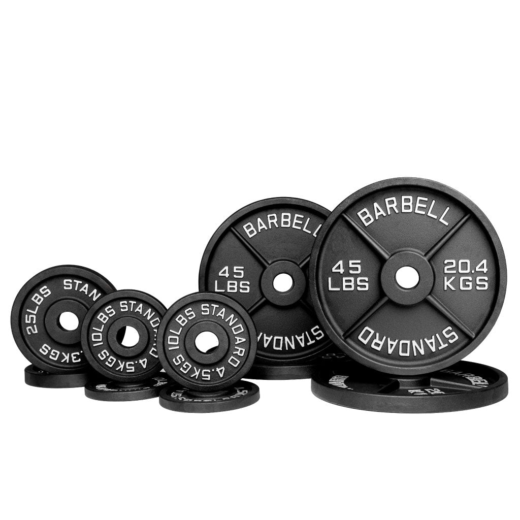 Barbell Standard Olympic Weight Plate Sets – Cast Iron Weight Plates with 2% Weight Tolerance and Black Powder Coat Finish