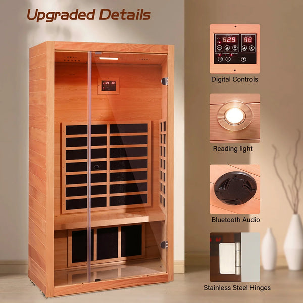 1-Person Extendable Far Infrared Wood Sauna with 6 Heaters
