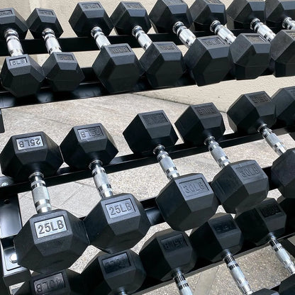 450 Lbs Hex Dumbbell Set with Storage Rack - 5-45 Lb Rubber Coated Adjustable Weights for Home Gym Strength Training - Men/Women