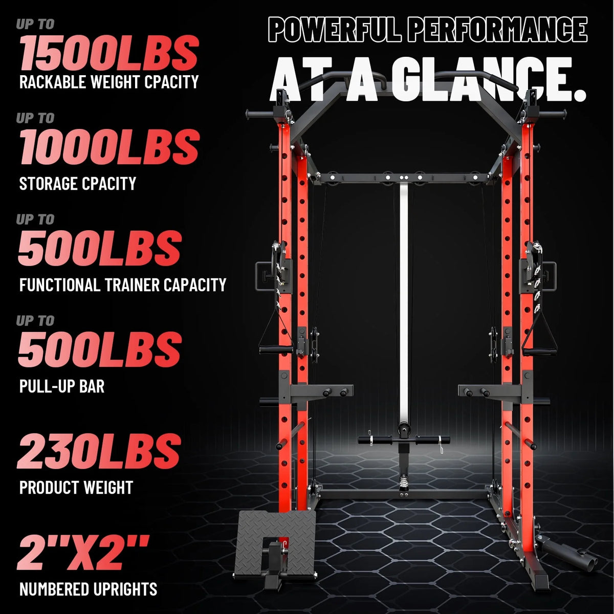 Power Rack Cage, 1500LBS Weight Cage with 800LB Capacity Adjustable Weight Bench, 1500LB Capacity Barbell and 340LB Colorful Weight Plate Set ( Red )