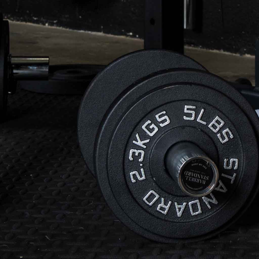 Barbell Standard Olympic Weight Plates – Cast Iron Plates with Matte Black Powder Coat Finish and Easy-Grip Design