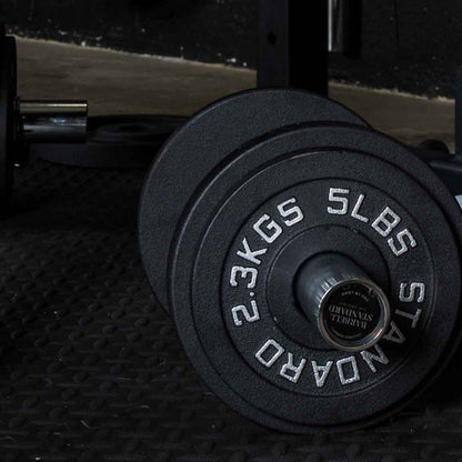 Barbell Standard Olympic Weight Plates – Cast Iron Plates with Matte Black Powder Coat Finish and Easy-Grip Design