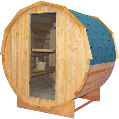 HOSAUNA Premium Two-Person Outdoor Barrel Sauna with Traditional Stove – Carbonized Spruce