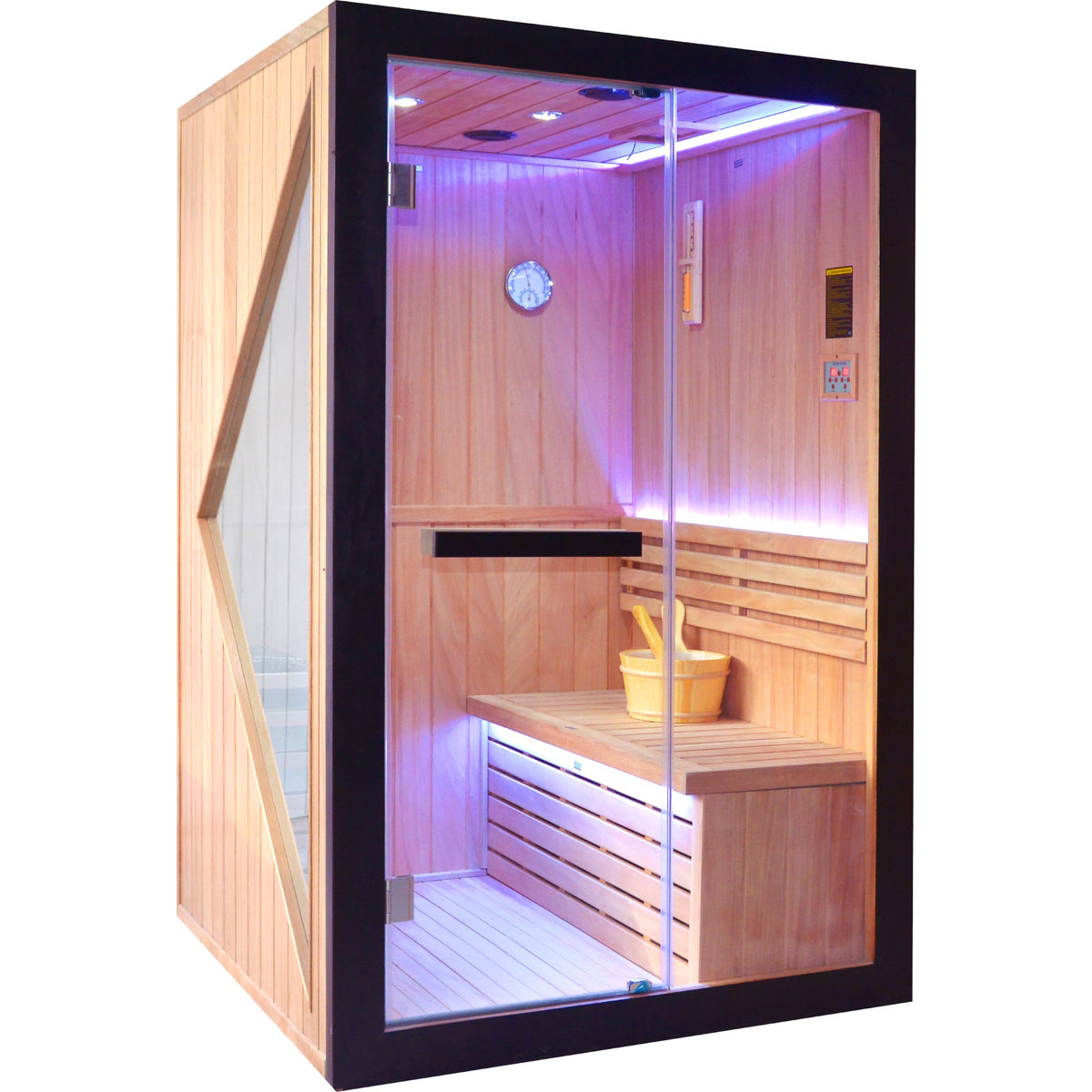 3000W Two-Person Traditional Indoor Sauna with Stove &amp; LED Lighting – African Oguman Wood