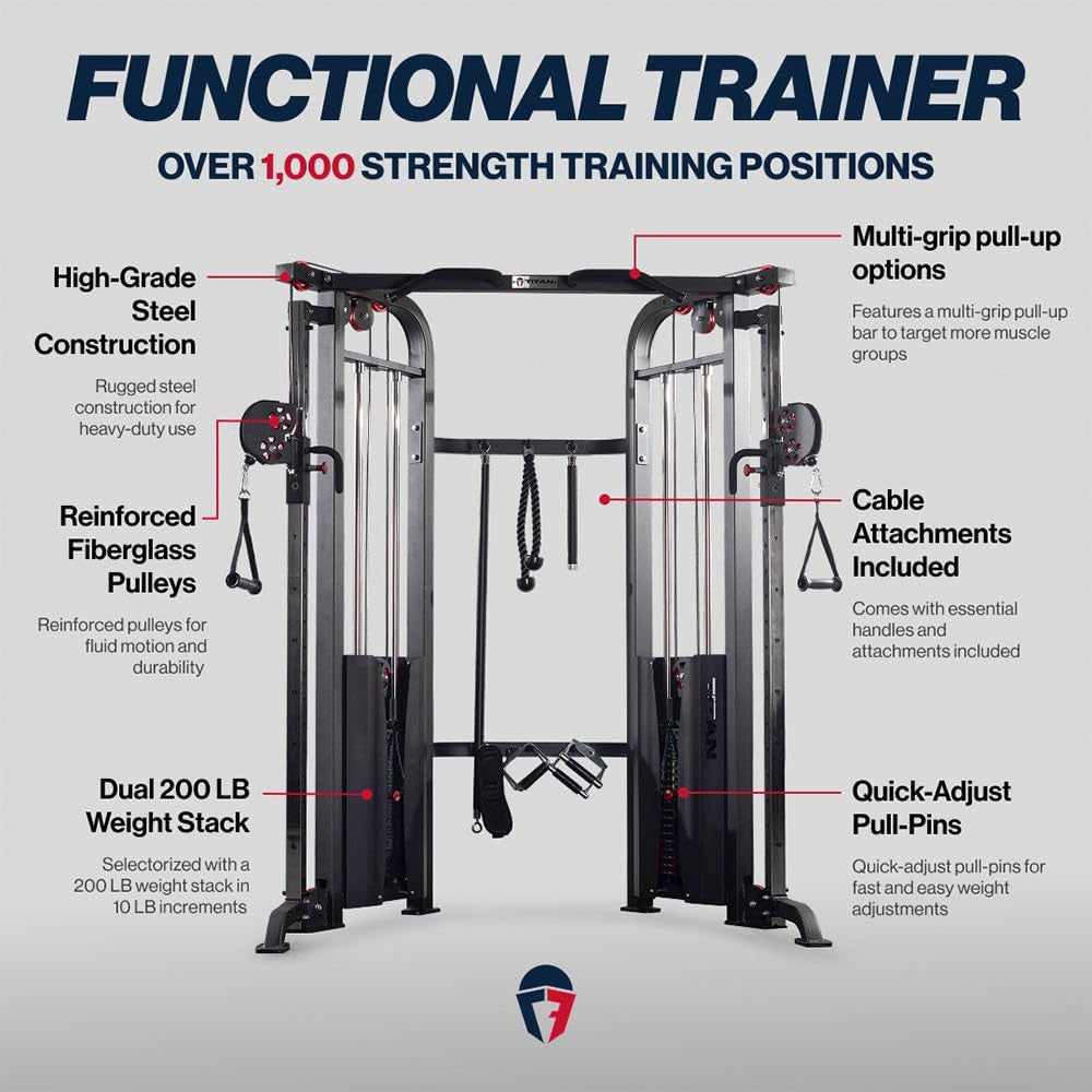 Functional Trainer, Cable Crossover Machine, 200 LB Double Stack