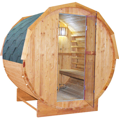 HOSAUNA Premium Two-Person Outdoor Barrel Sauna with Traditional Stove – Carbonized Spruce