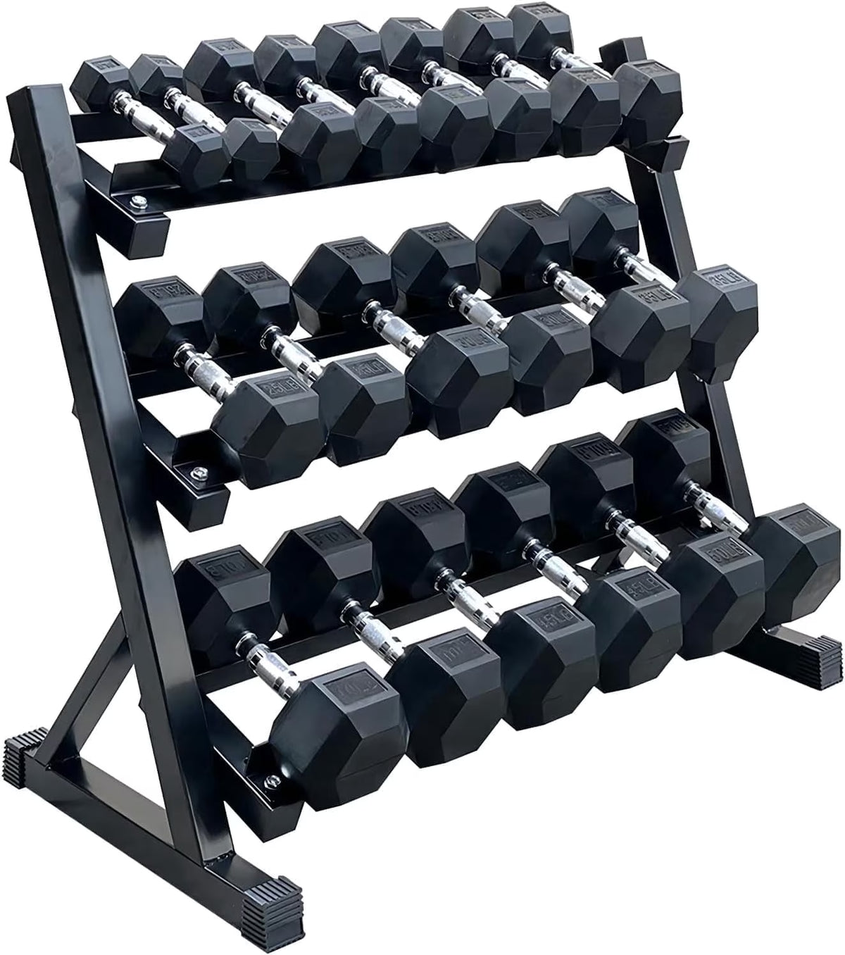 450 Lbs Hex Dumbbell Set with Storage Rack - 5-45 Lb Rubber Coated Adjustable Weights for Home Gym Strength Training - Men/Women