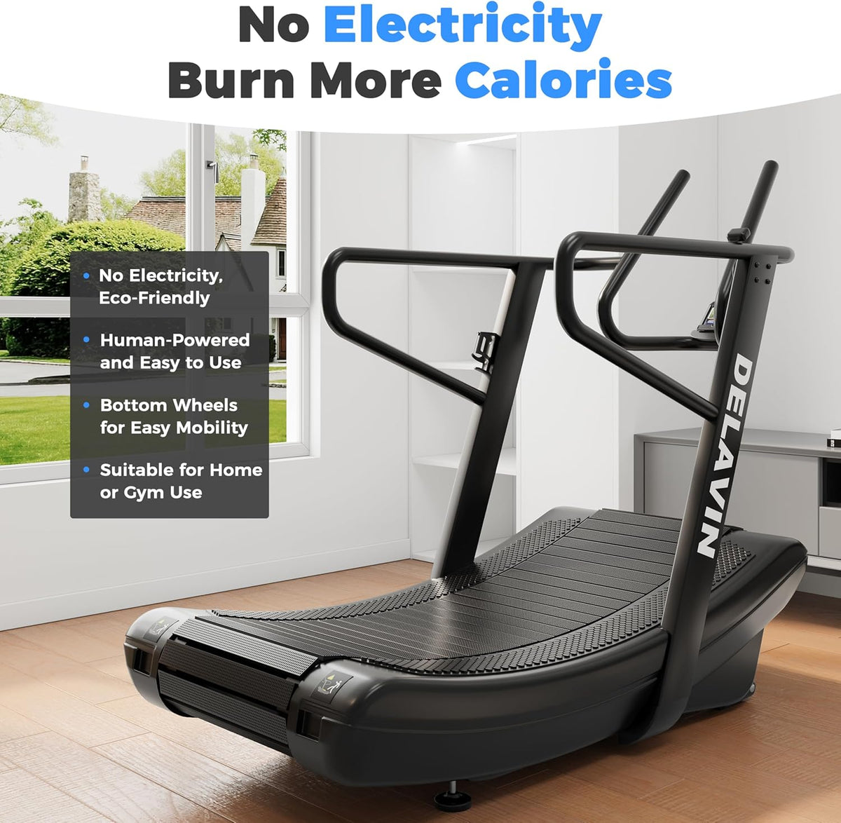 Sturdy Curved Manual Treadmill, Non Electric Motorized Treadmill