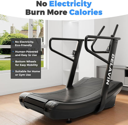 Sturdy Curved Manual Treadmill, Non Electric Motorized Treadmill