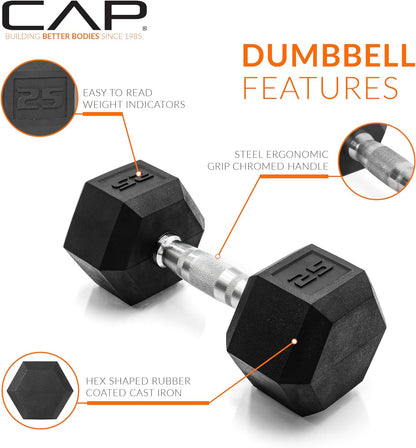 Dumbbell Set with Rack, Rubber Coated Hex Free Weight Set | 100–300 Lb Options, Vertical Space-Saving Storage for Home Gym Strength Training