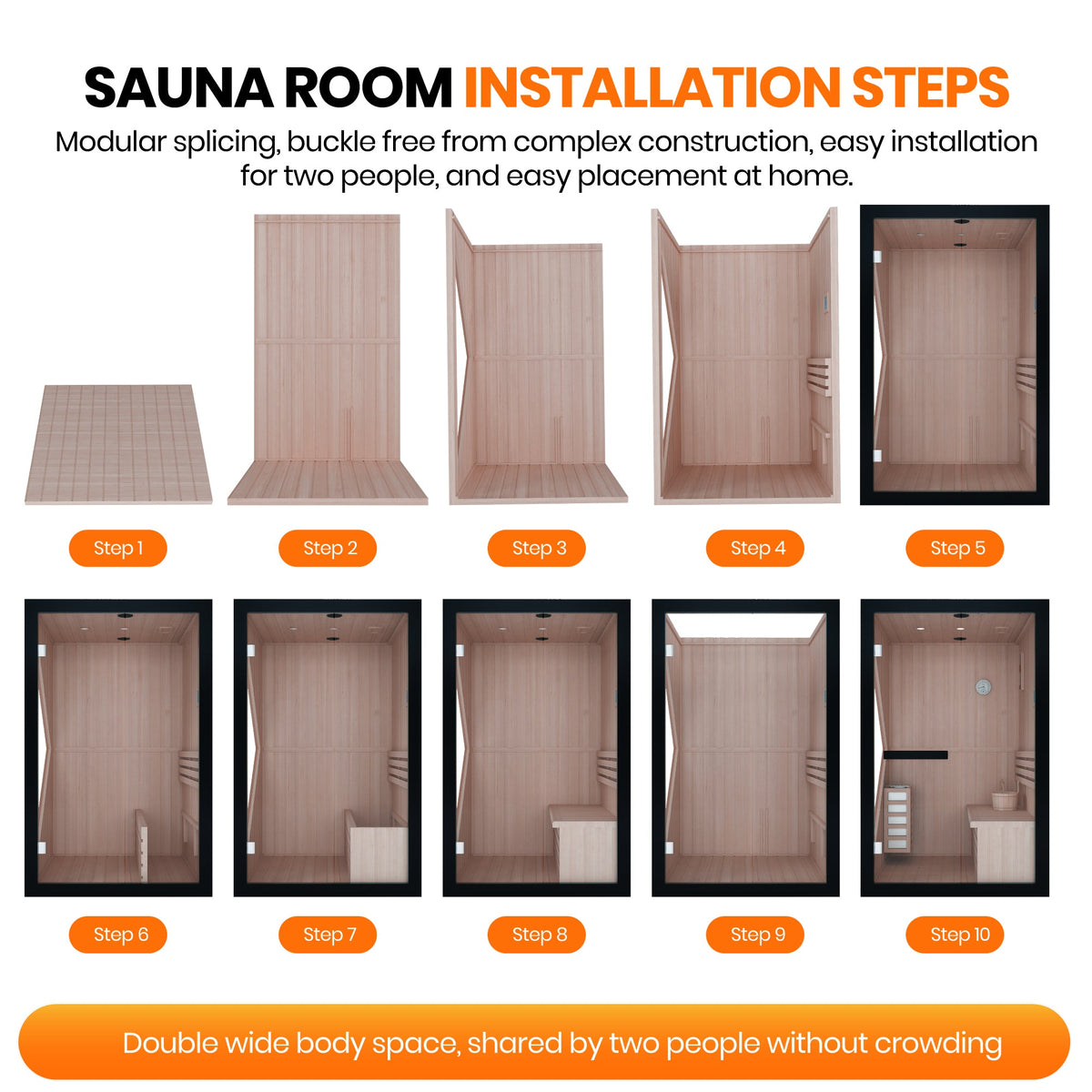 3000W Two-Person Traditional Indoor Sauna with Stove &amp; LED Lighting – African Oguman Wood