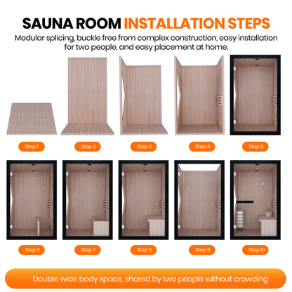 3000W Two-Person Traditional Indoor Sauna with Stove &amp; LED Lighting – African Oguman Wood