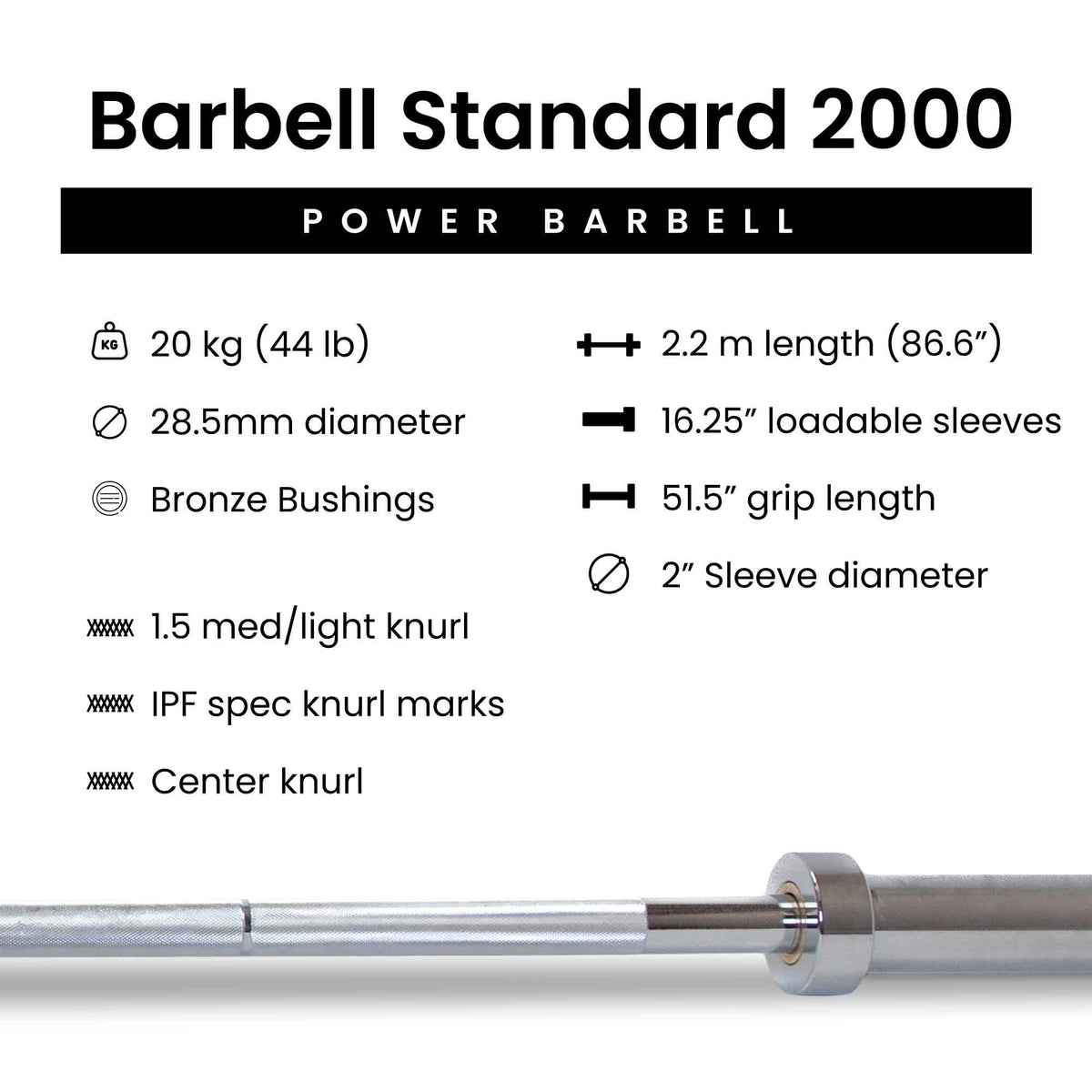 Barbell Standard 2000 Powerlifting Barbell Weight Sets – 206,000 PSI Steel Power Bar with Olympic Weight Plates and Bronze Bushings