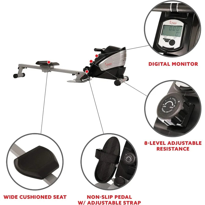 Sunny Health &amp; Fitness Magnetic Rowing Machine – 8-Level Resistance