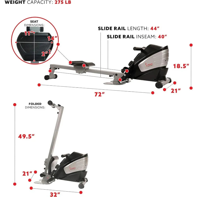 Sunny Health &amp; Fitness Magnetic Rowing Machine – 8-Level Resistance