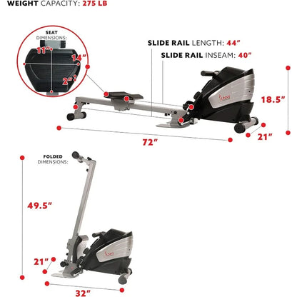 Sunny Health &amp; Fitness Magnetic Rowing Machine – 8-Level Resistance
