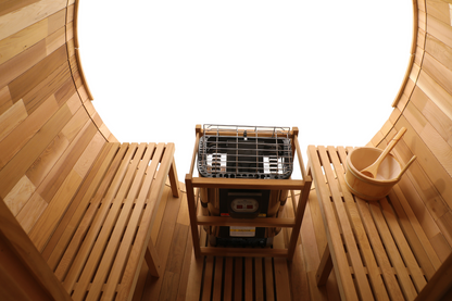 Blisspod Prague 4–6 Person Outdoor Cedar Barrel Sauna with Full Glass Back