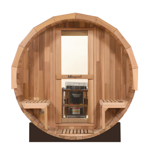 Blisspod Prague Canadian Red Cedar Barrel Steam Sauna with Glass Back