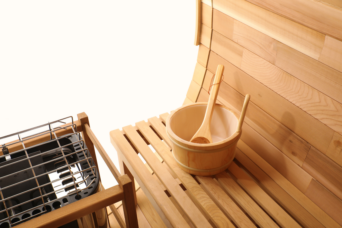 Blisspod Prague 4–6 Person Outdoor Cedar Barrel Sauna with Full Glass Back