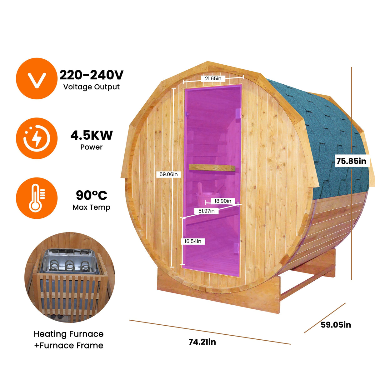 HOSAUNA Premium Two-Person Outdoor Barrel Sauna with Traditional Stove – Carbonized Spruce