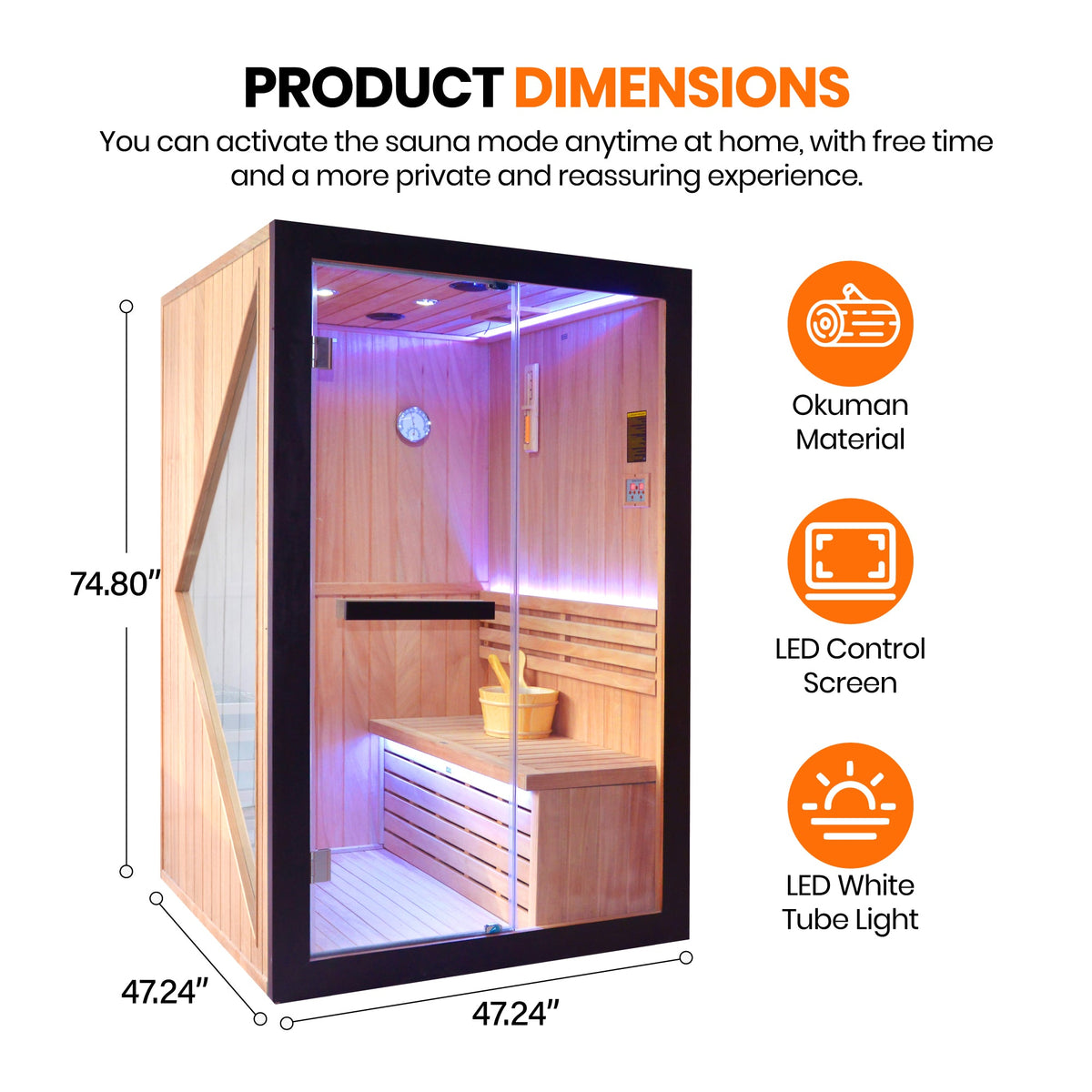 3000W Two-Person Traditional Indoor Sauna with Stove &amp; LED Lighting – African Oguman Wood