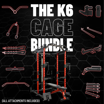 Power Rack Cage, 1500LBS Weight Cage with 800LB Capacity Adjustable Weight Bench, 1500LB Capacity Barbell and 340LB Colorful Weight Plate Set ( Red )