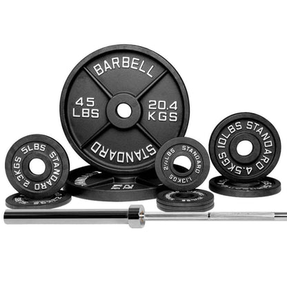 Barbell Standard 2000 Powerlifting Barbell Weight Sets – 206,000 PSI Steel Power Bar with Olympic Weight Plates and Bronze Bushings