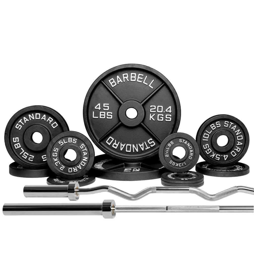Barbell Standard 2000 Powerlifting Barbell Weight Sets – 206,000 PSI Steel Power Bar with Olympic Weight Plates and Bronze Bushings