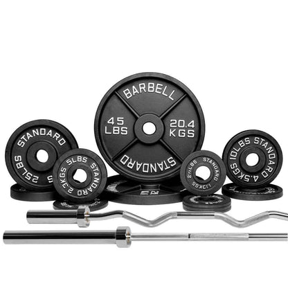 Barbell Standard 2000 Powerlifting Barbell Weight Sets – 206,000 PSI Steel Power Bar with Olympic Weight Plates and Bronze Bushings