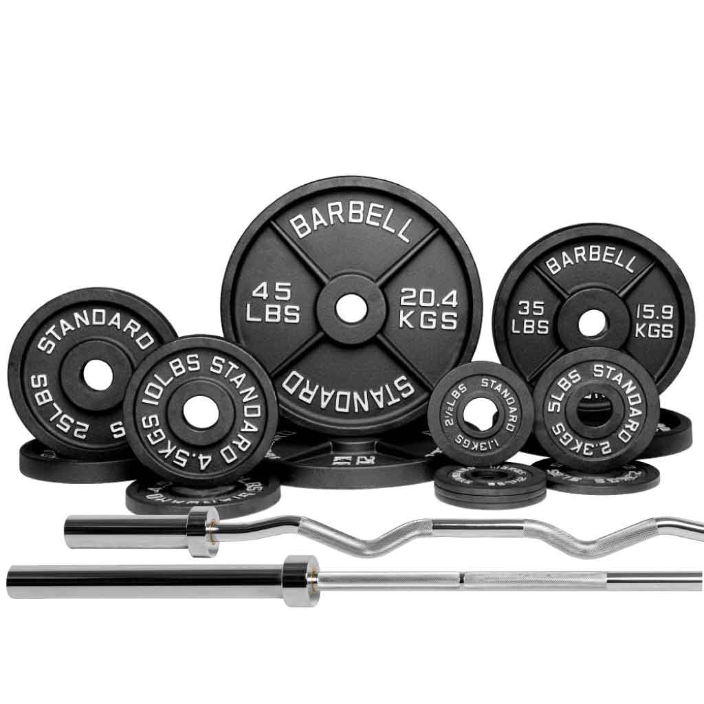Barbell Standard 2000 Powerlifting Barbell Weight Sets – 206,000 PSI Steel Power Bar with Olympic Weight Plates and Bronze Bushings