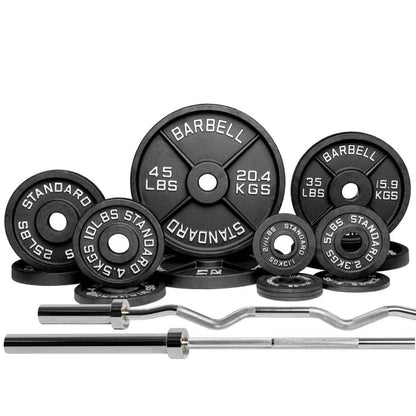 Barbell Standard 2000 Powerlifting Barbell Weight Sets – 206,000 PSI Steel Power Bar with Olympic Weight Plates and Bronze Bushings