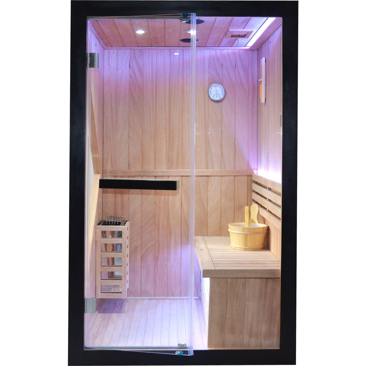 3000W Two-Person Traditional Indoor Sauna with Stove &amp; LED Lighting – African Oguman Wood