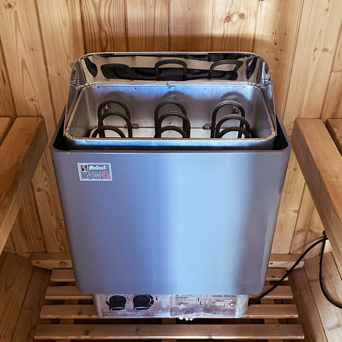 HOSAUNA Premium Two-Person Outdoor Barrel Sauna with Traditional Stove – Carbonized Spruce