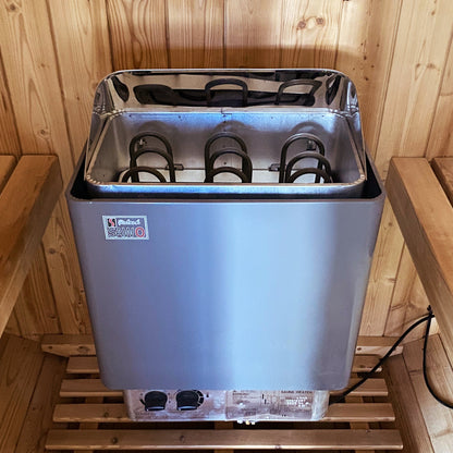 HOSAUNA Premium Two-Person Outdoor Barrel Sauna with Traditional Stove – Carbonized Spruce